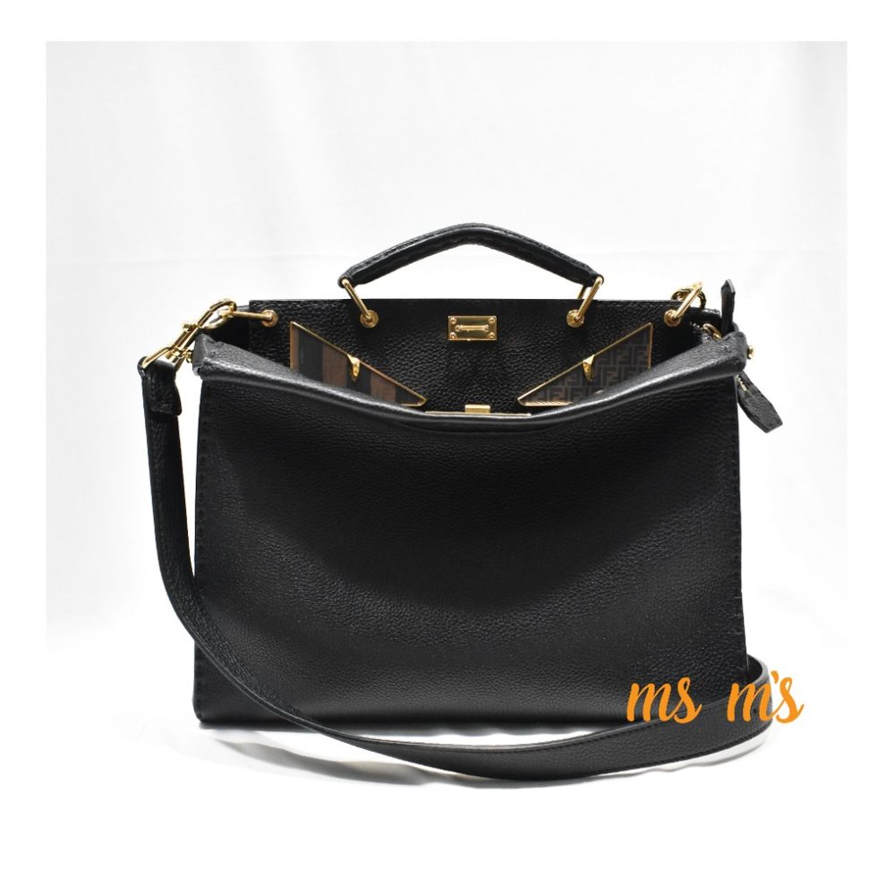 NWT FENDI Black MONSTER PEEKABOO Leather BRIEFCASE